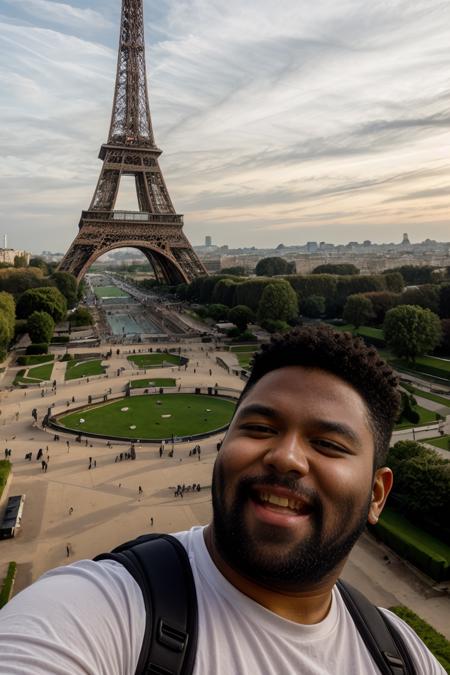 00118-3587310373-JosephOnweghi in Paris, smiling, taking a selfie at the eiffel tower, backpack__lora_JosephOnweghiLora_1_ _lora_weight_slider_v2.png